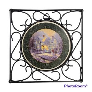 Vintage Thomas Kinkade "Blessings of Christmas" 6" Ceramic Design Metal Trivet